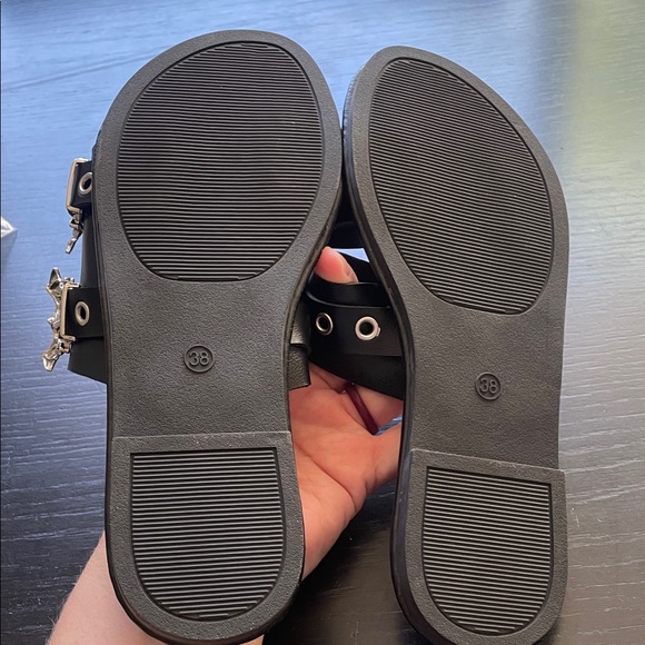 Black Slide Sandals with Silver BAT Accents - Picture 4 of 5